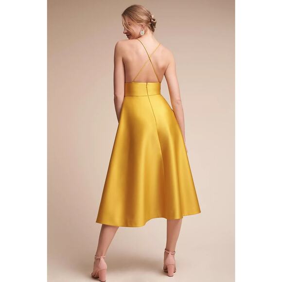 Anthropologie BHLDN Shelby A Line Midi Dress Size 2 Satin Yellow Wedding Formal - Picture 2 of 14